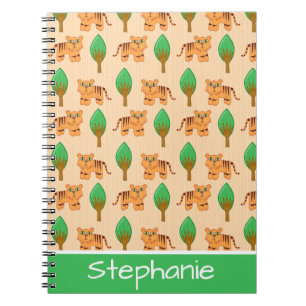 Caderno Espiral Padrão de Tigre de Cartoon Bonito Personalizado