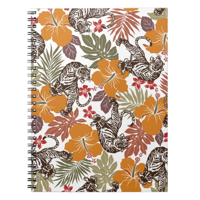 Caderno Espiral Padrão de tigre hibiscus (Frente)