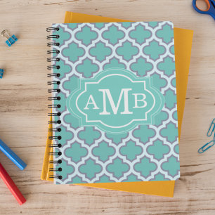 Caderno Espiral Padrão de Trevo de Quatro Folhas em Azul Turquesa