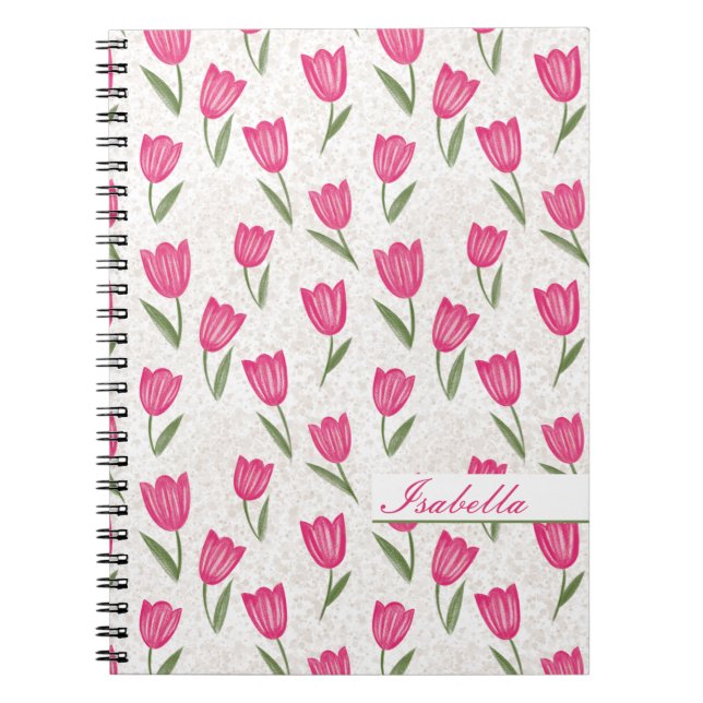 Caderno Espiral Padrão de tulipa rosa personalizado (Frente)