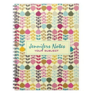 Caderno Espiral Padrão de Tulipas Retro-Abstrato com Coloração bra
