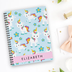 Caderno Espiral Padrão De Unicórnios, Unicórnios Bonitos, Seu Nome