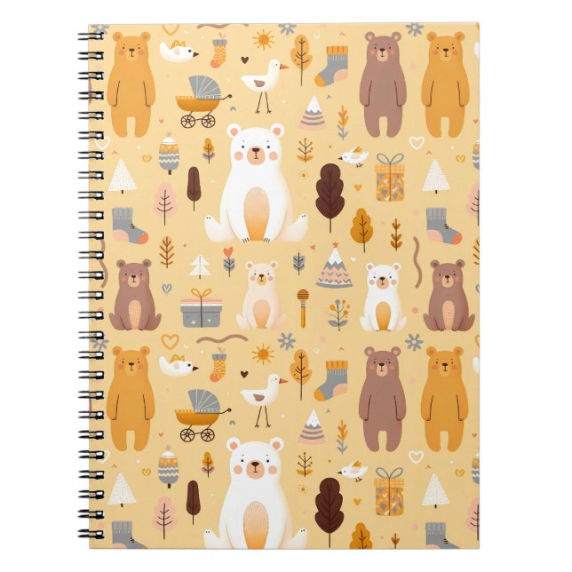 Caderno Espiral Padrão de Urso Adorável (Frente)