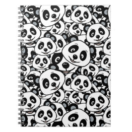 Caderno Espiral Padrão de Urso Panda Fofo Preto e Branco Moderno