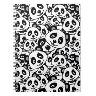 Caderno Espiral Padrão de Urso Panda Fofo Preto e Branco Moderno