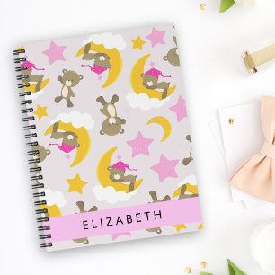 Caderno Espiral Padrão De Ursos, Ursos De Teddy, Estrelas, Seu Nom