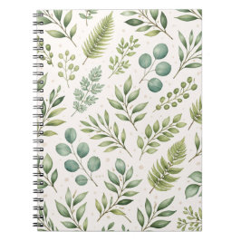 Caderno Espiral Padrão de Vegetação em Aquarela | Folhas Botânicas