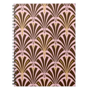 Caderno Espiral Padrão de ventoinha Art Deco - chocolate a rosa