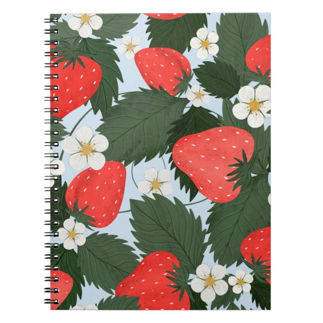Caderno Espiral Padrão de verão com morangos. Morangos lea (Frente)