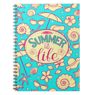 Caderno Espiral Padrão de Verão em fundo de turquesa: guarda-chuva