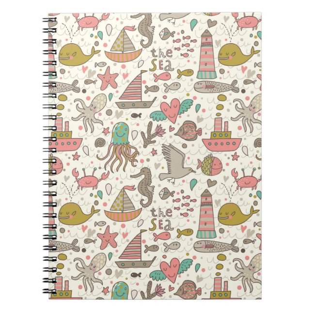 Caderno Espiral Padrão De Verão Engraçado Com Navios (Frente)