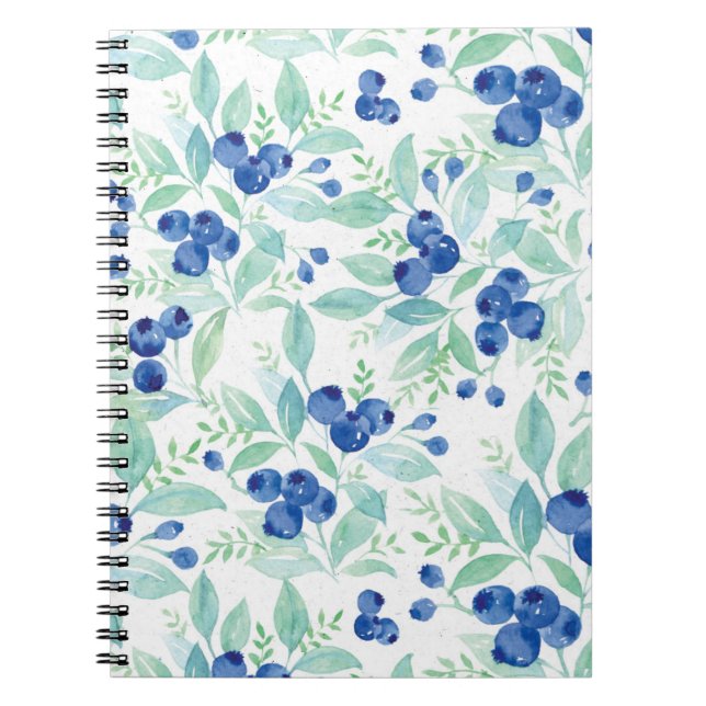 Caderno Espiral Padrão de Verão Rustic Blueberry Berry (Frente)