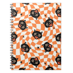 Caderno Espiral Padrão de Verificação de Laranja de Gato Preto Ret