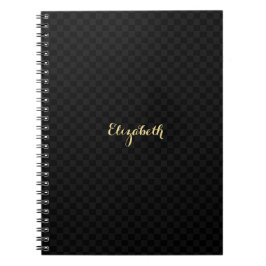 Caderno Espiral Padrão de Verificação Preto de Nome Dourado Faux E