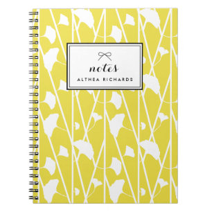 Caderno Espiral Padrão de Vinhas Florais Amarelas Personalizadas