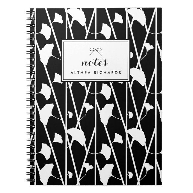 Caderno Espiral Padrão de Vinhas Florais Elegante | Branco persona (Frente)