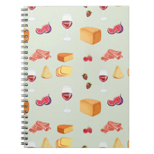 Caderno Espiral Padrão de Vinho e Queijo