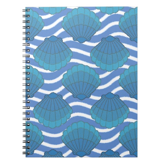Caderno Espiral Padrão De Vintage Seashell E Ondas (Frente)
