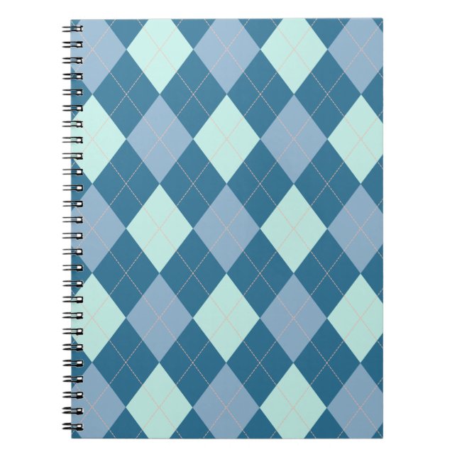 Caderno Espiral Padrão de Vintagem de Argyle Azul (Frente)