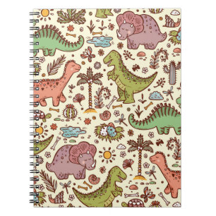 Caderno Espiral Padrão de Vintagem do Dinossauro Bonito