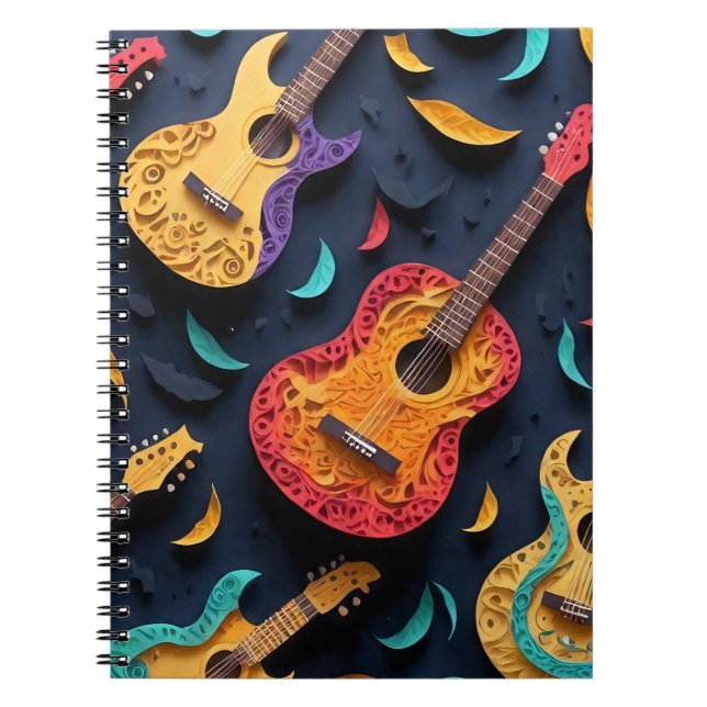 Caderno Espiral Padrão de Violão Colorido (Frente)
