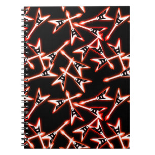 Caderno Espiral Padrão de Violão Elétrico de Metal Vermelho e N