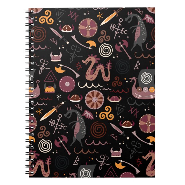 Caderno Espiral Padrão de visualização sem costura design gráfico (Frente)