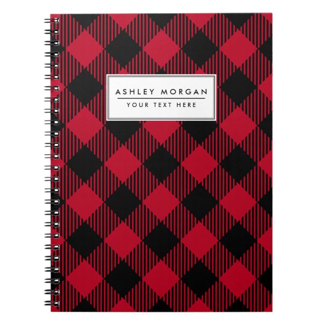 Caderno Espiral Padrão de Xadrez de Buffalo Vermelho e Preto (Frente)