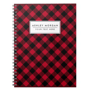 Caderno Espiral Padrão de Xadrez de Buffalo Vermelho e Preto