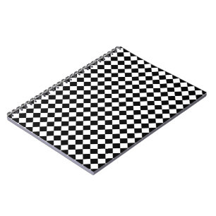 Caderno Espiral Padrão de xadrez diamante preto e branco