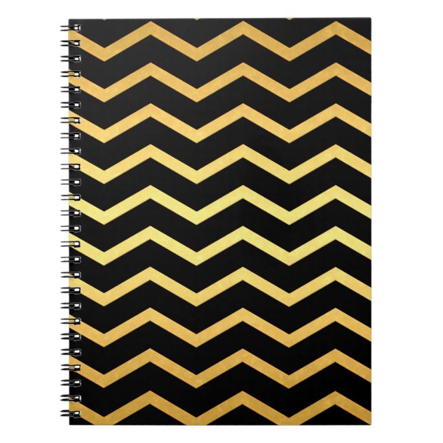 Caderno Espiral Padrão de Zig Dourado e preto (Frente)