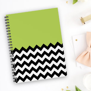 Caderno Espiral Padrão de ziguezague preto e branco, Chevron, verd