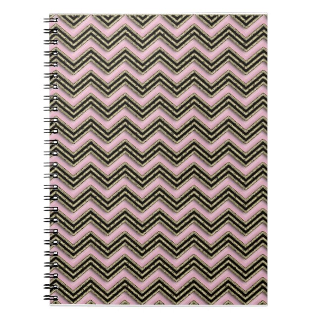 Caderno Espiral Padrão de ziguezague preto e rosa (Frente)