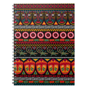 Caderno Espiral Padrão decorativo sobre fundo negro na África