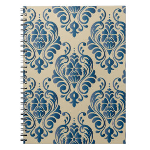 Caderno Espiral Padrão descontínuo de Damasco de ornamento floral