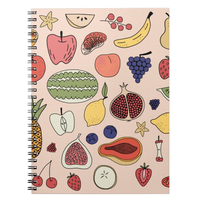Caderno Espiral padrão desenhado pela fruta (Frente)