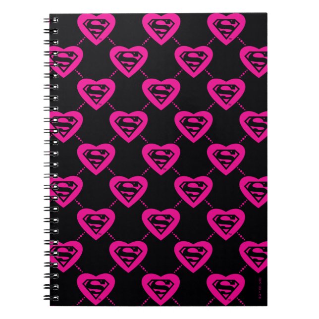 Caderno Espiral Padrão Diagonal de Corações de Supermenina (Frente)
