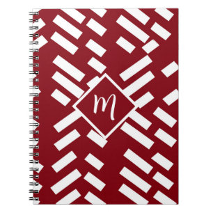 Caderno Espiral Padrão Diagonal Minimalista Vermelho Strike, Monog
