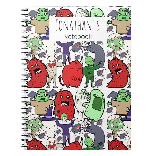 Caderno Espiral Padrão divertido de desenho animado do fantasma do (Frente)