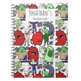 Caderno Espiral Padrão divertido de desenho animado fantasma Monog