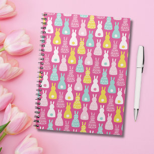 Caderno Espiral Padrão do coelho rosado da Páscoa