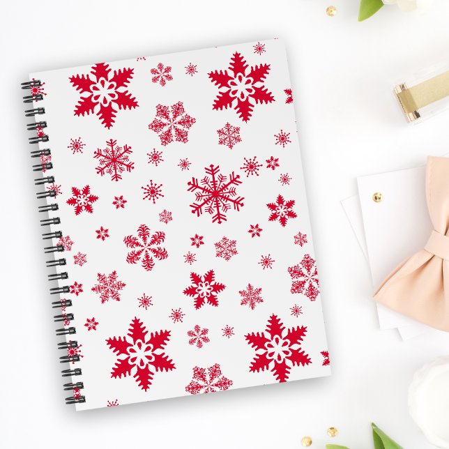 Caderno Espiral Padrão do Floco de Neve, Flocos de Neve Vermelhos, (Criador carregado)