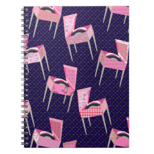 Caderno Espiral Padrão do gravador de Anos 50 Rosa Selvagem