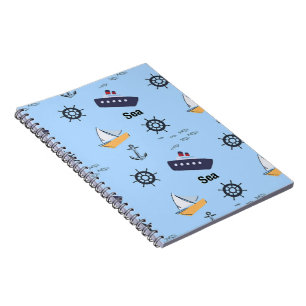Caderno Espiral Padrão do mar em azul