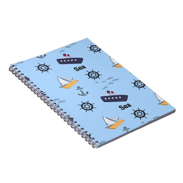 Caderno Espiral Padrão do mar em azul (Lado Direito)