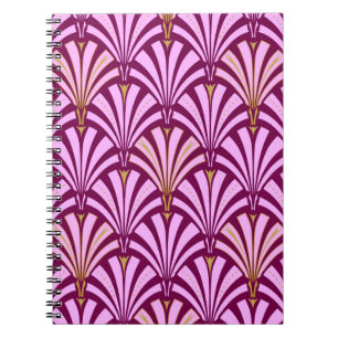 Caderno Espiral Padrão do ventilador Art Deco - orquídea e roxo