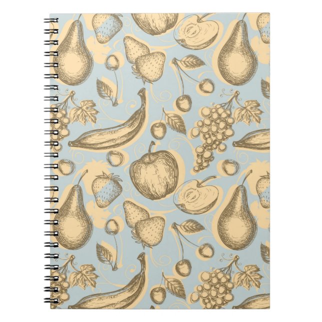 Caderno Espiral Padrão do Vintage fruta (Frente)