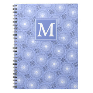 Caderno Espiral Padrão dos círculos azuis do Monograma