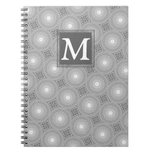 Caderno Espiral Padrão dos círculos da cinza monograma
