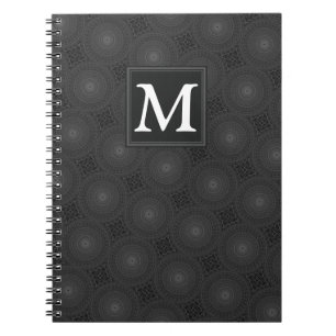 Caderno Espiral Padrão dos círculos do carvão monograma